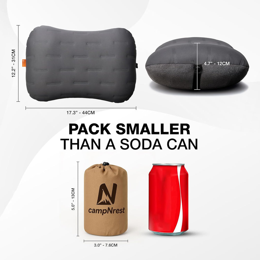 Inflatable Camping Pillow - Ultralight Compact Air Pillow for Travel, Backpacking & Hiking - Ergonomic Neck & Lumbar Support - Portable…