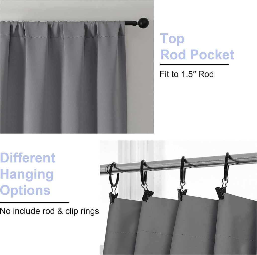 Simplebrand Ava Light Grey Blackout Curtains for Bedroom 90 Inches Long 2 Panels Set, Solid Privacy Energy Saving Living Room Window Treatm…