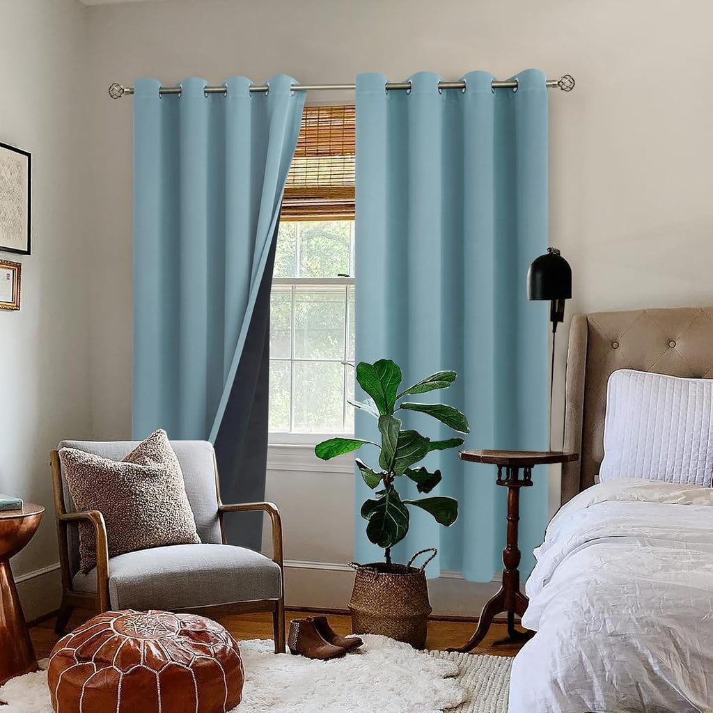 BGment Thermal Insulated 100% Blackout Curtains for Bedroom with Black Liner, Double Layer Full Room Darkening Noise Reducing Grommet Curta…