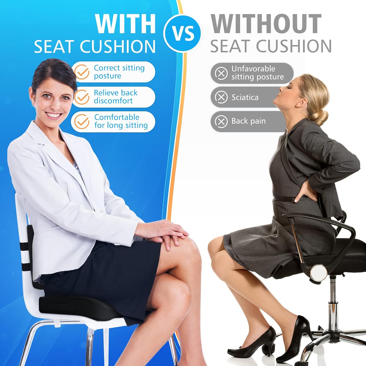 CushZone Ergonomic Seat Cushion & Lumbar Support Pillow - Memory Foam for Sciatica & Posture Correction, Non-Slip Chair Cushions for Office…