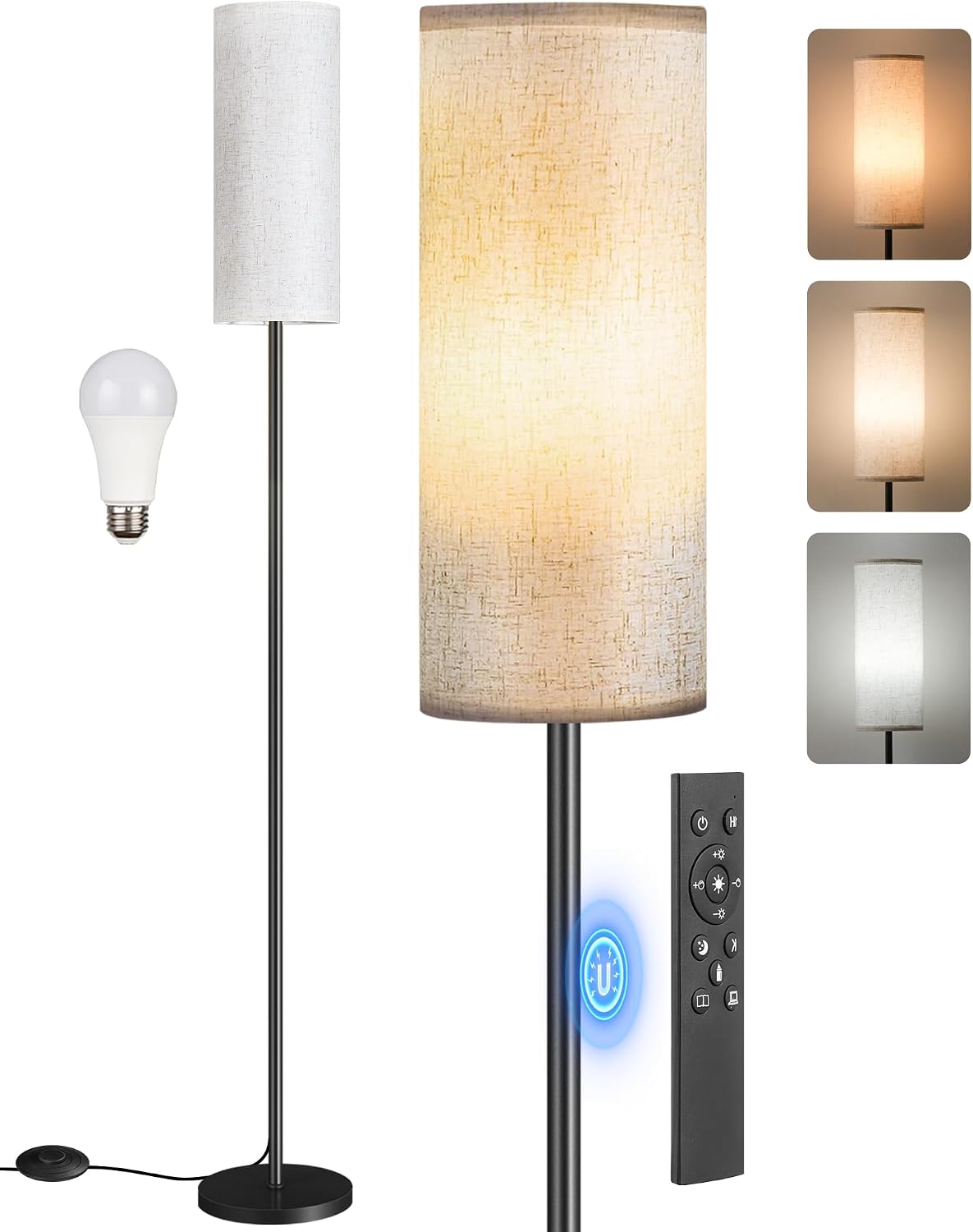 Dimmable Floor Lamp for Living Room with Remote and Foot Switch, Corner Floor Lamp, 64.4" Standing Tall Lamp, 10W 900LM LED Bulb…