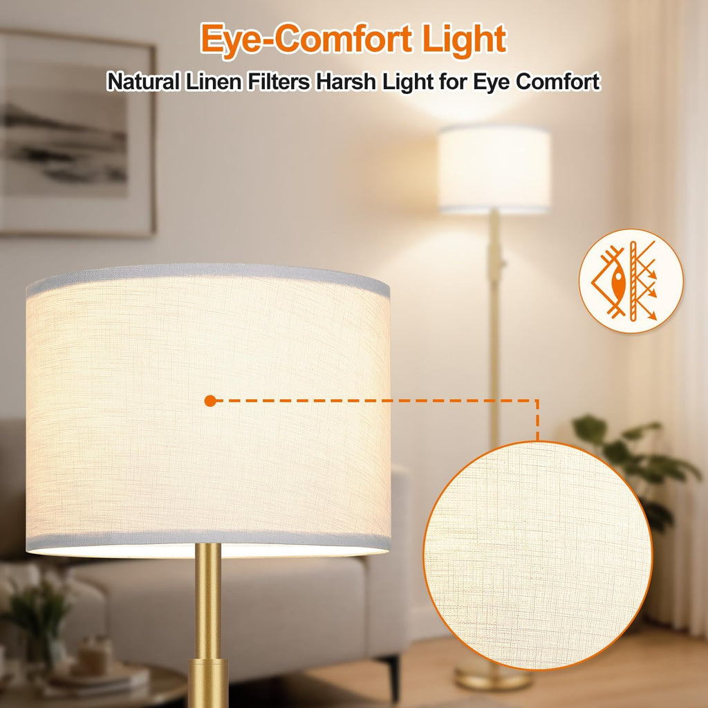 Upgraded】 Dimmable Gold Floor Lamps for Living Room, 9W LED Bulb Included, Modern Standing Lamp with White Lamp Shade, Tall Pole Light…