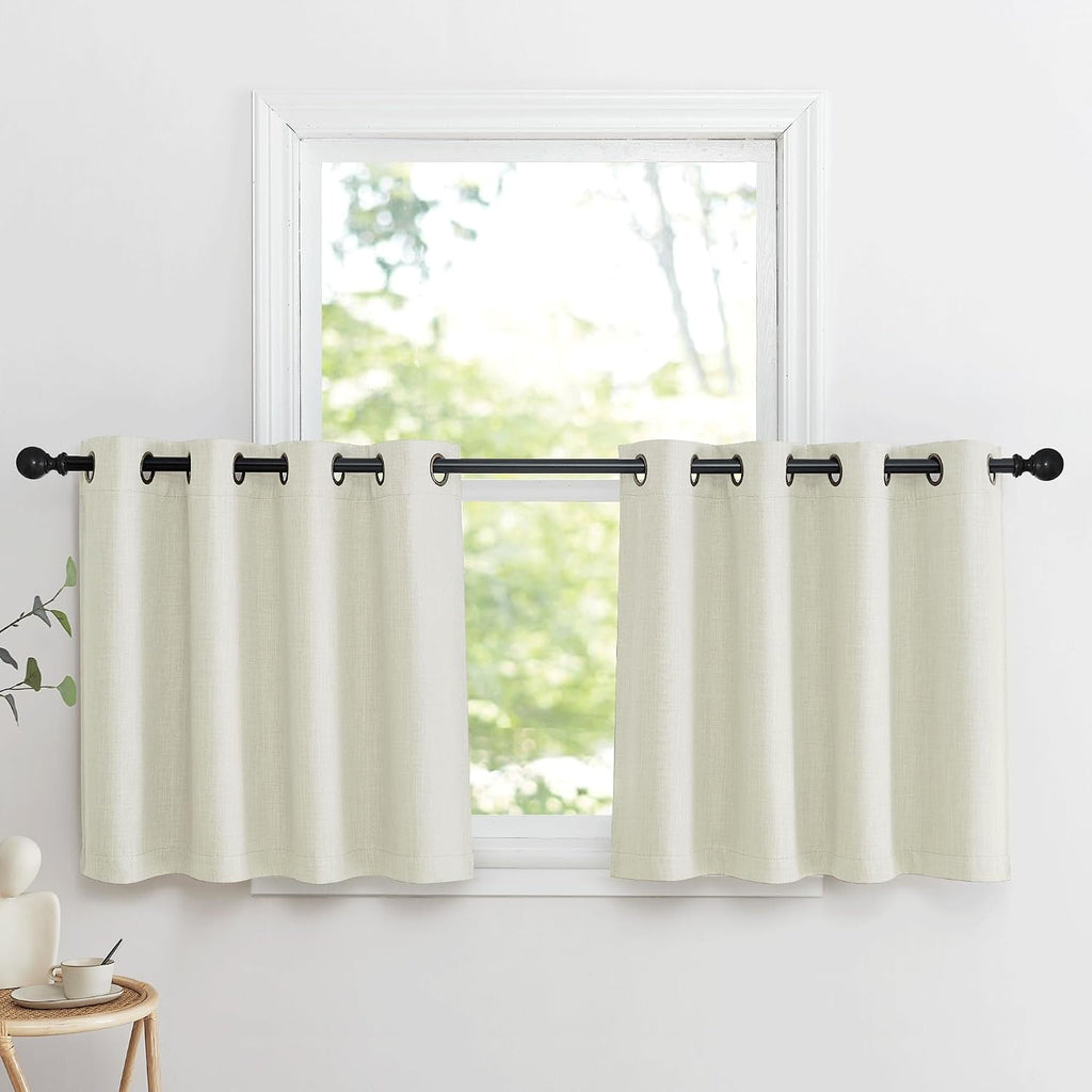 Nicetown Natural Faux Linen Blackout Curtain Panels 24 inch Long, Thermal Insulated Light Blocking Window Coering Privacy Protect Energy Ef…
