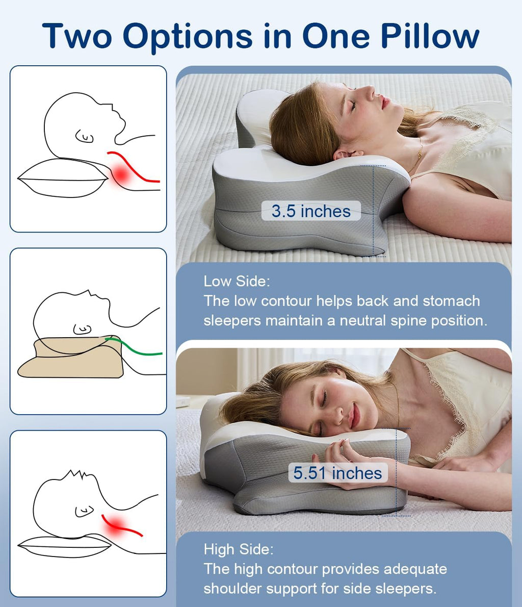 CosBed Cervical Neck Pillow, Ergonomic Memory Foam Pillow for Neck with Dual-Height Design, Breathable Pillowcase, Neck Support for Side Ba…