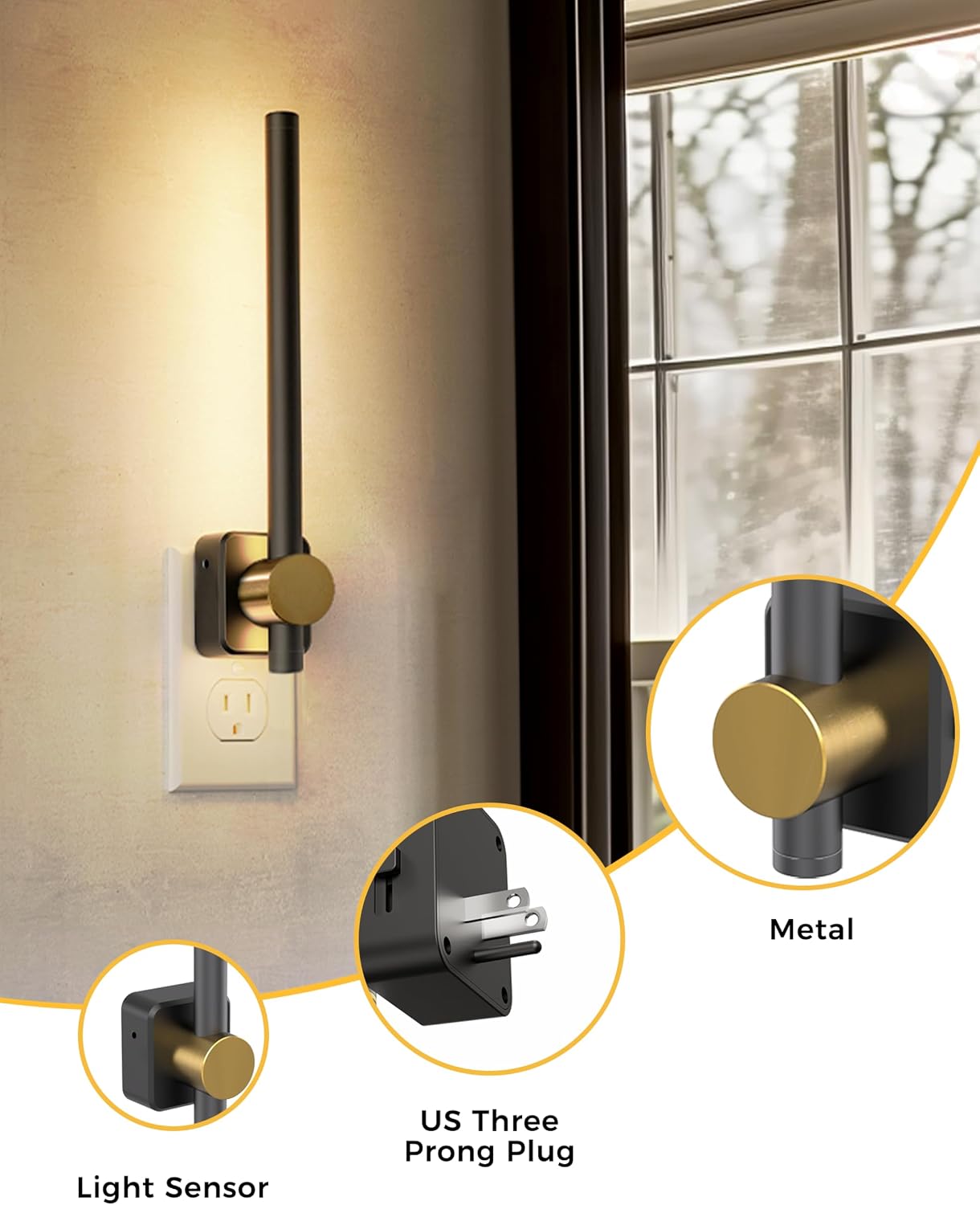 Llohasled L LOHAS LED Night Light, [2-Pack] Night Lights Plug into Wall, Dimmable Night Light 0-200LM, Nightlights Black and Gold Vanity Ni…