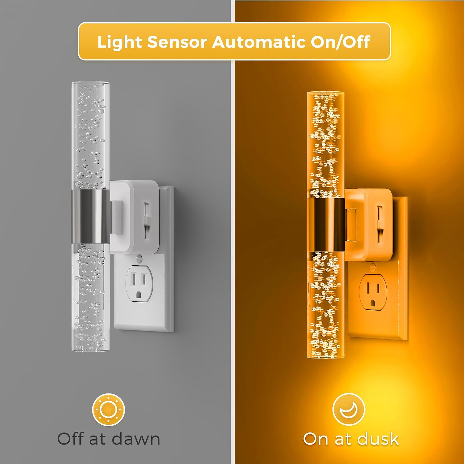 L LOHAS LED Amber Night Light, 2-Pack, Bubble Acrylic Night Lights Plug into Wall, 180° Rotating Nightlights, Light Sensor, Yellow…