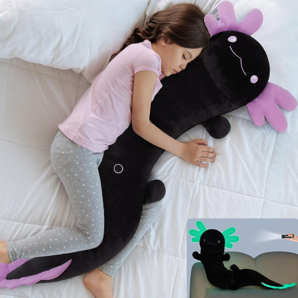 MaoGoLan 48" Giant Axolotl Plush Body Pillow, Large Black Axolotl Stuffed Animal Toy for Kid Girl Boy, Soft Salamander Plush Toy Glow in…