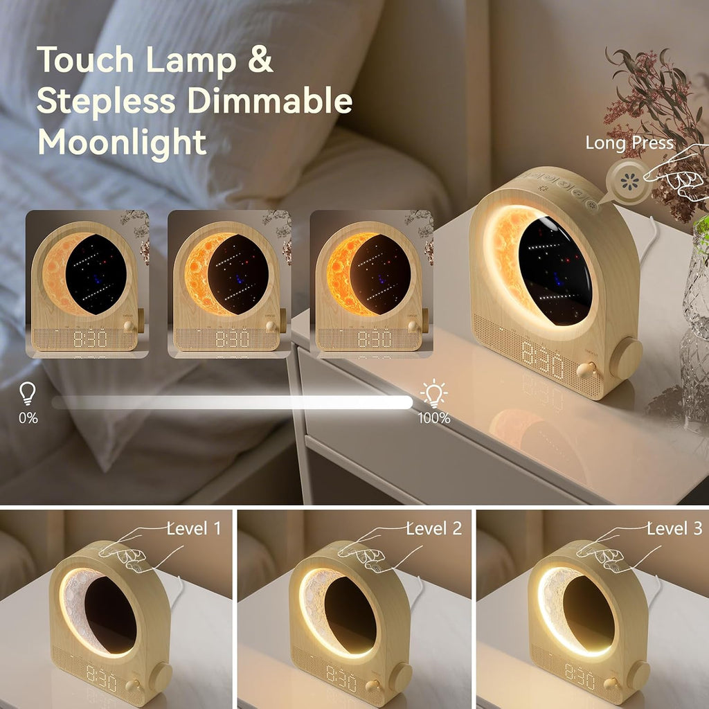 blonbar Sunrise Alarm Clocks for Bedrooms, Stepless Dimmable Moon Lamp Dual Alarm Clock with 12Levels Volume for Heavy Sleepers, 10 Natural…