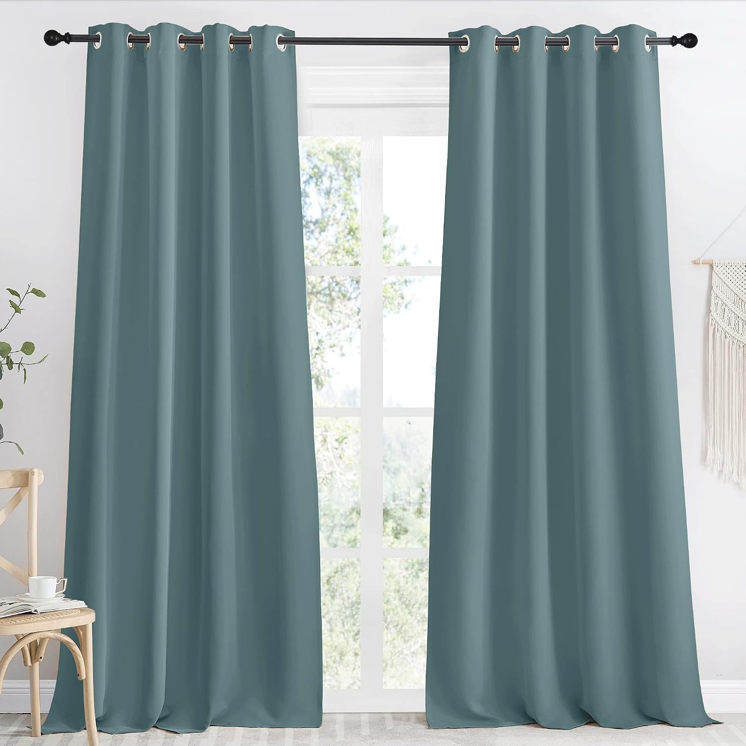 NICETOWN Blackout Greyish Blue Curtains & Drapes for Living Room, 1 Panel, W55 x L96, Thermal Insulated Solid Grommet Sound Reducing…
