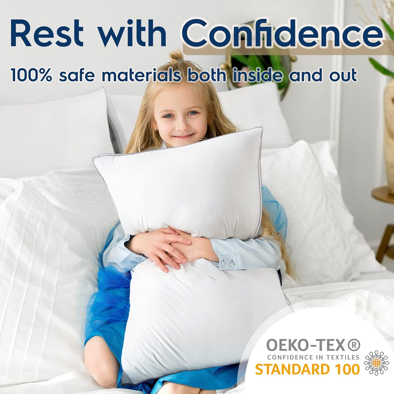 viewstar Bed Pillows King Size Set of 2, Firm Support Down Alternative Gusseted Pillows for Side, Back, or Stomach Sleepers, White