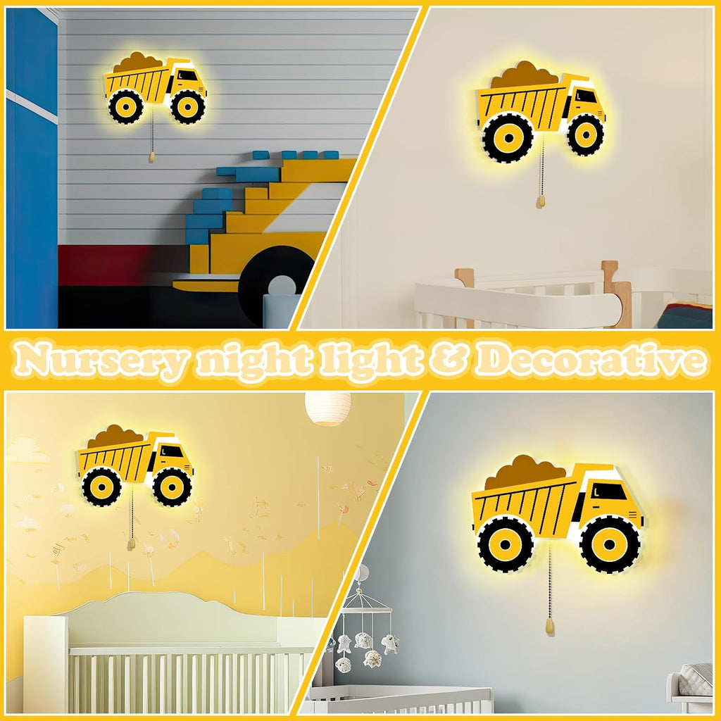 Aurelema Construction Themed Night Light Wall Lamp Sleeping Nursery Lighting Cute Floating Battery Operated Hanging Lamp for Baby Boys…