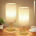 Small Touch Table Lamps Set of 2 with Stepless Dimming&USB Plug, Natural Round Wood Base & Linen Fabric Shade |Soft Ambient Night Light…