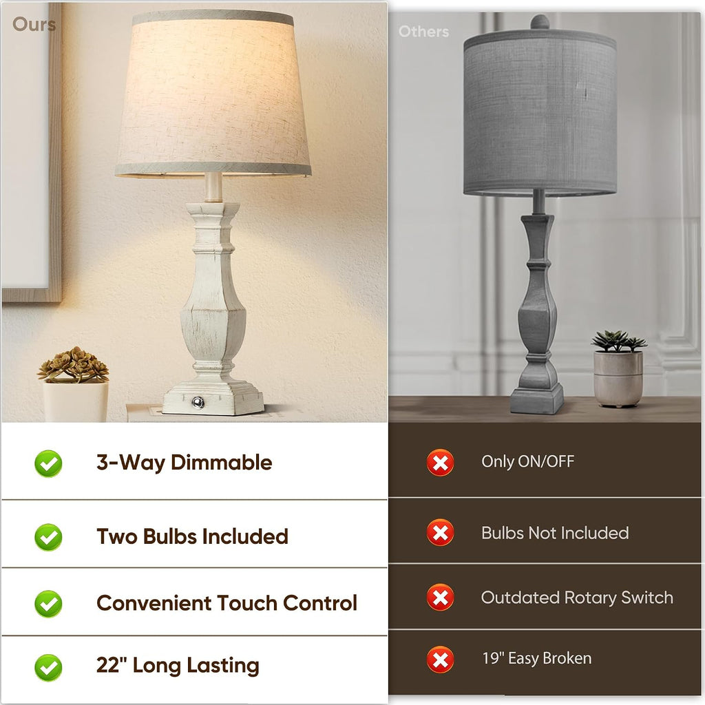 ROTTOGOON Dimmable Table Lamps Set of 2, Rustic Farmhouse Table Lamps for Living Room Bedroom, Bedside Desk Lamps for End Tables, Touch…