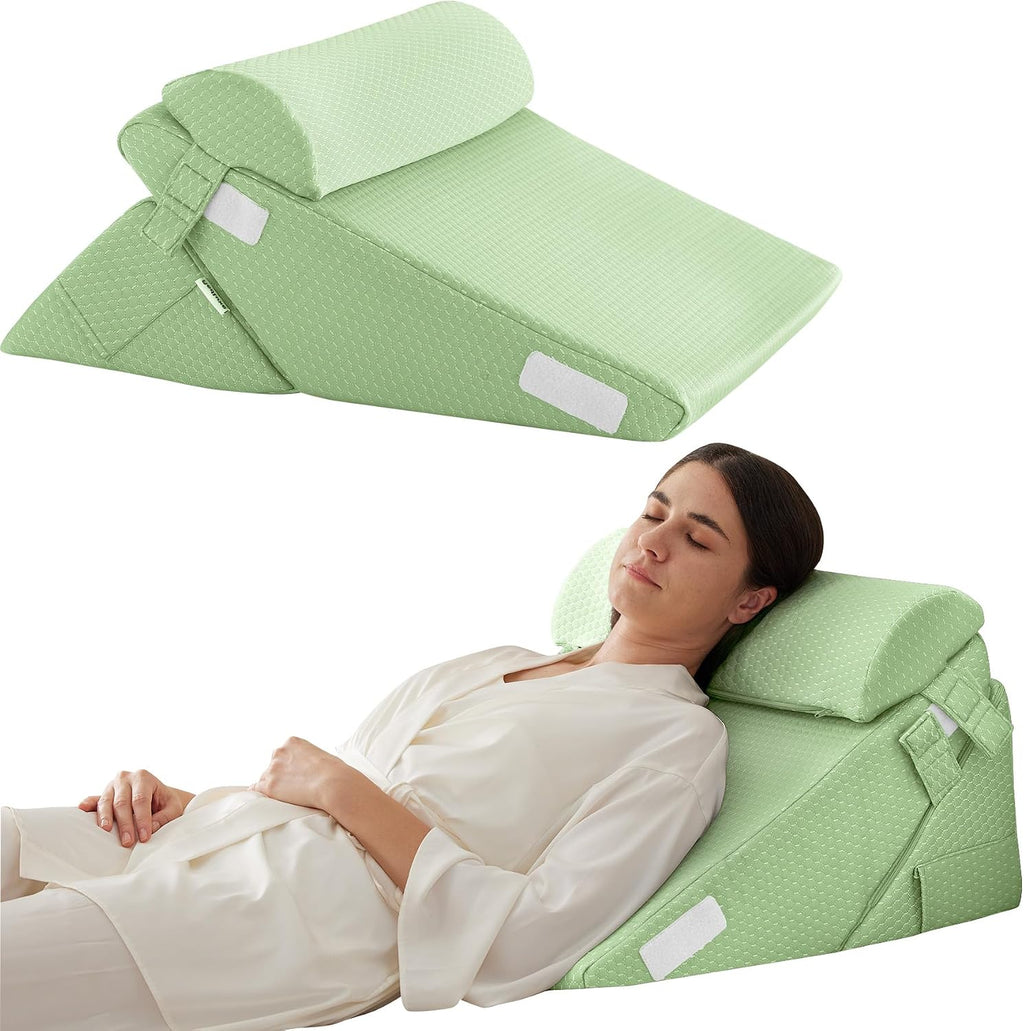 Bedluxe 3Pcs Orthopedic Bed Wedge Pillow Set, Foam Wedge Pillow Post Surgery for Back, Leg and Knee Support, Adjustable 9&12 Inch Folding T…