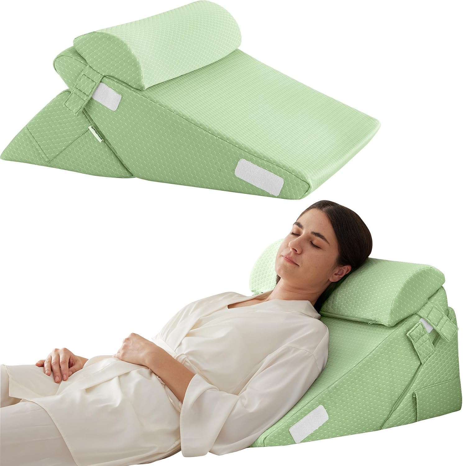 Bedluxe 3Pcs Orthopedic Bed Wedge Pillow Set, Foam Wedge Pillow Post Surgery for Back, Leg and Knee Support, Adjustable 9&12 Inch Folding T…