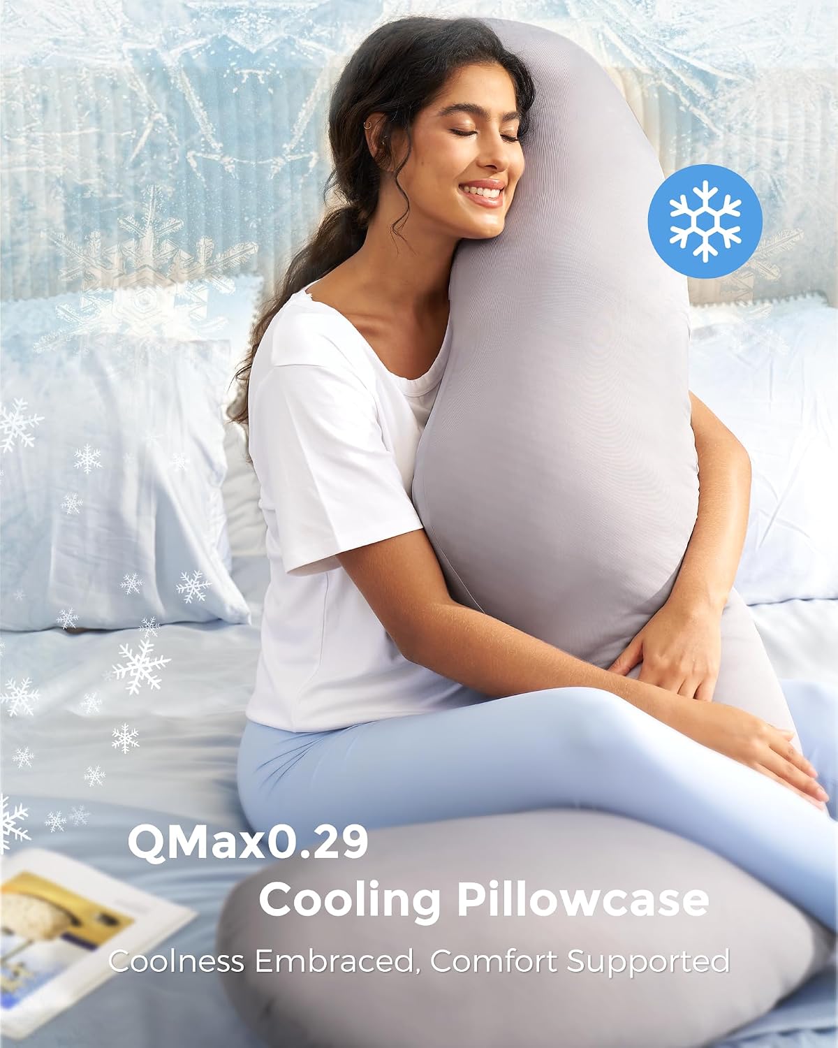 Momcozy Cooling Pregnancy Pillow, Original F Shaped Maternity Pillow for Pregnant Women with Adjustable Wedge Pillow, Full Body Support Preg…