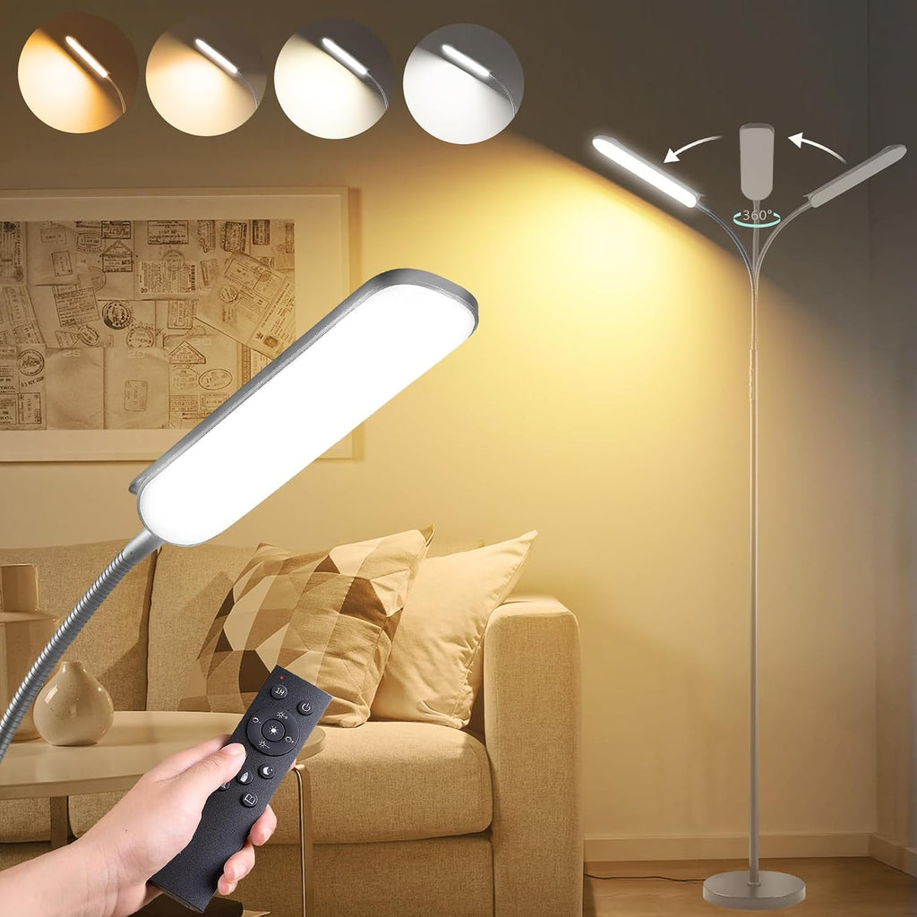 Marctronic Grey LED Floor Lamp, 18W 1800LM Bright Floor Lamps with Remote & Works with Smart Plug, Dimmable Timing Eye Caring Reading Light…