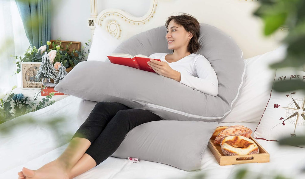 Meiz Pregnancy Pillows for Sleeping, Full Body Pregnancy Pillow with 300TC Comfy Pillowcase & Microfiber Inner Cover- for Back Support - 65…