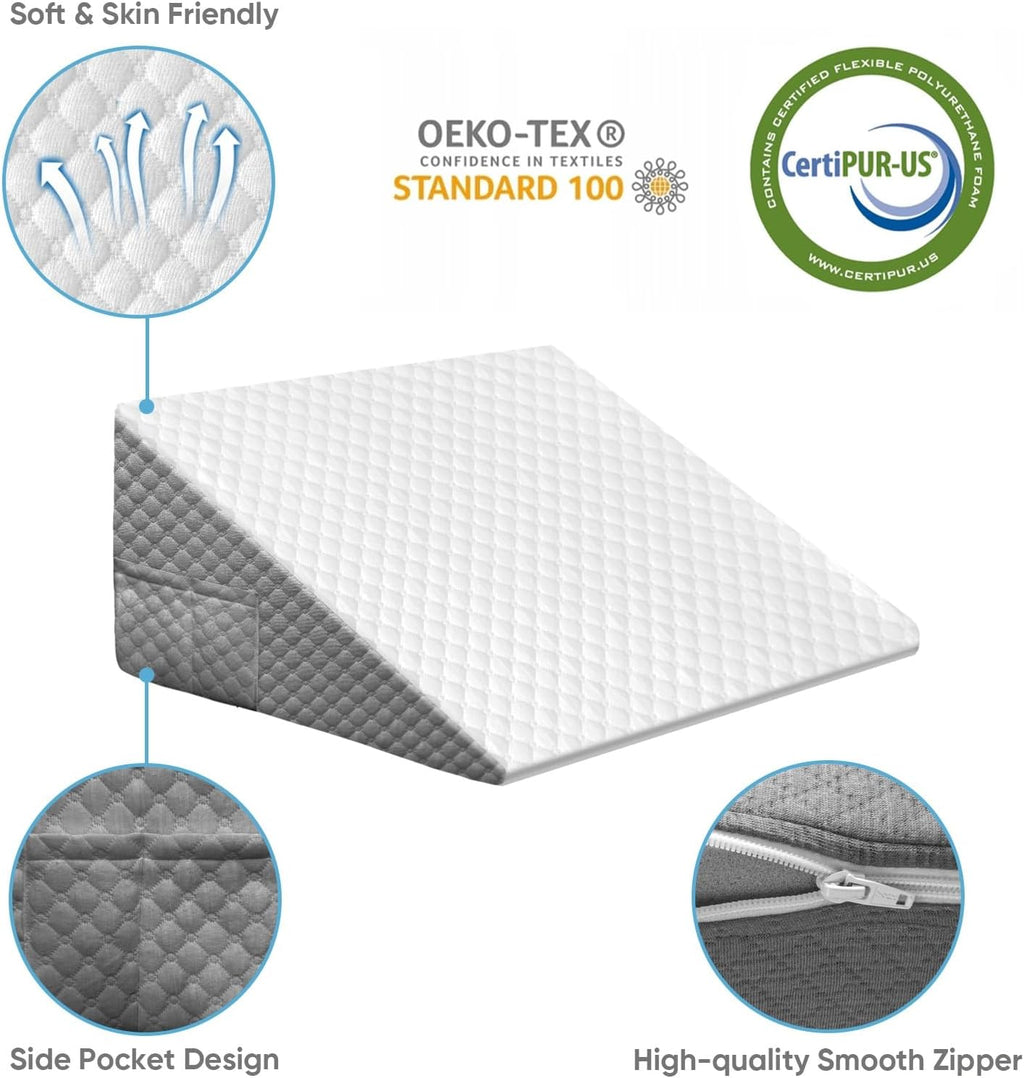 Oaisz Wedge Pillow, 10 Inch Bed Wedge Pillow for Headboard, Pillow Wedge for Acid Reflux Relief, After Surgery, Sleeping, Back, Memory Foa…