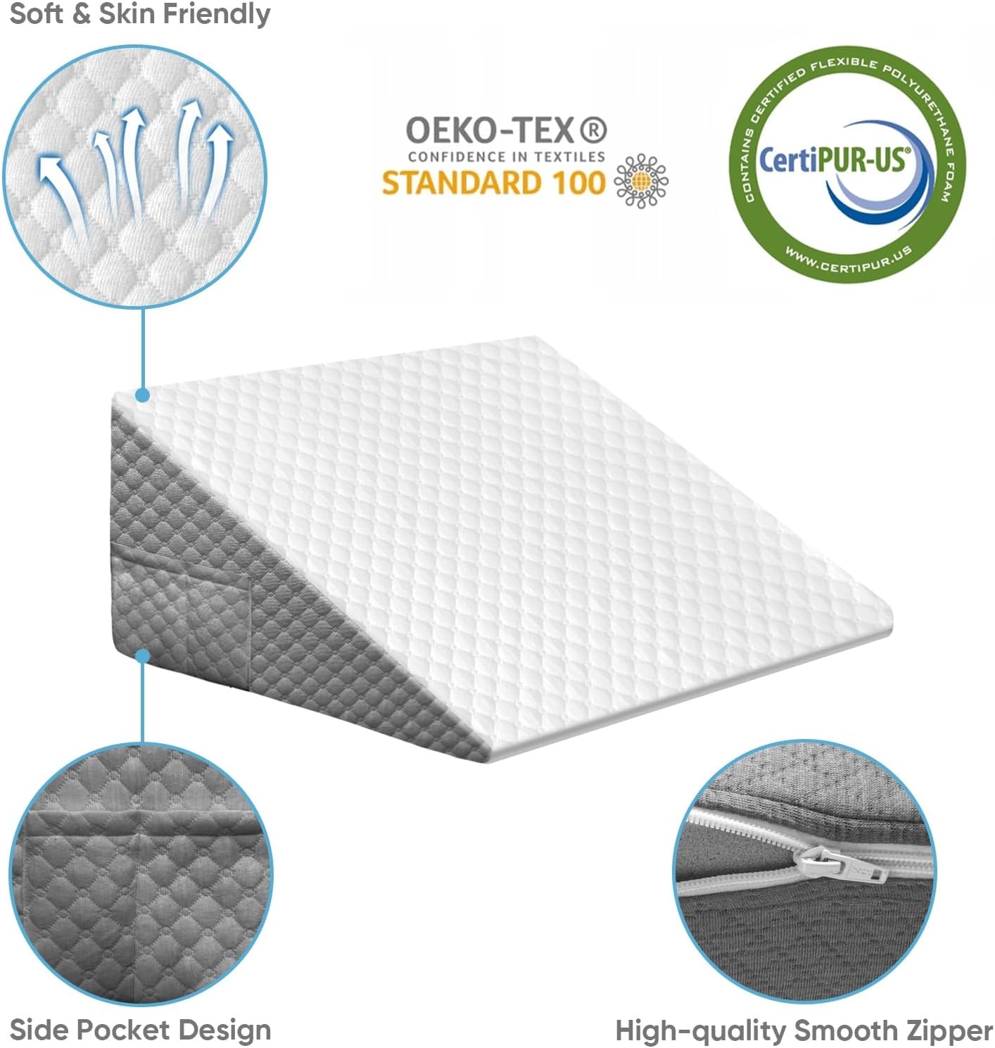 Oaisz Wedge Pillow, 10 Inch Bed Wedge Pillow for Headboard, Pillow Wedge for Acid Reflux Relief, After Surgery, Sleeping, Back, Memory Foa…