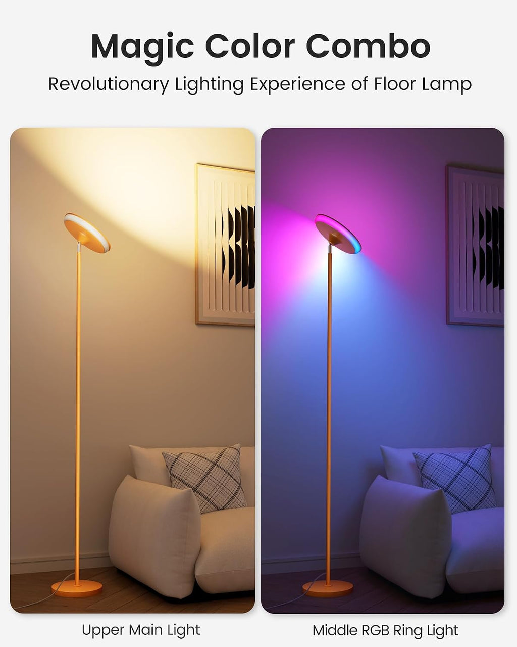 Wowlumenofficial UFO LED Torchiere Floor Lamp with RGB Ambient Light, 42W 3700LM Bright Dimmable Sky Lamp,71in Modern Tall Standing Lamp wi…