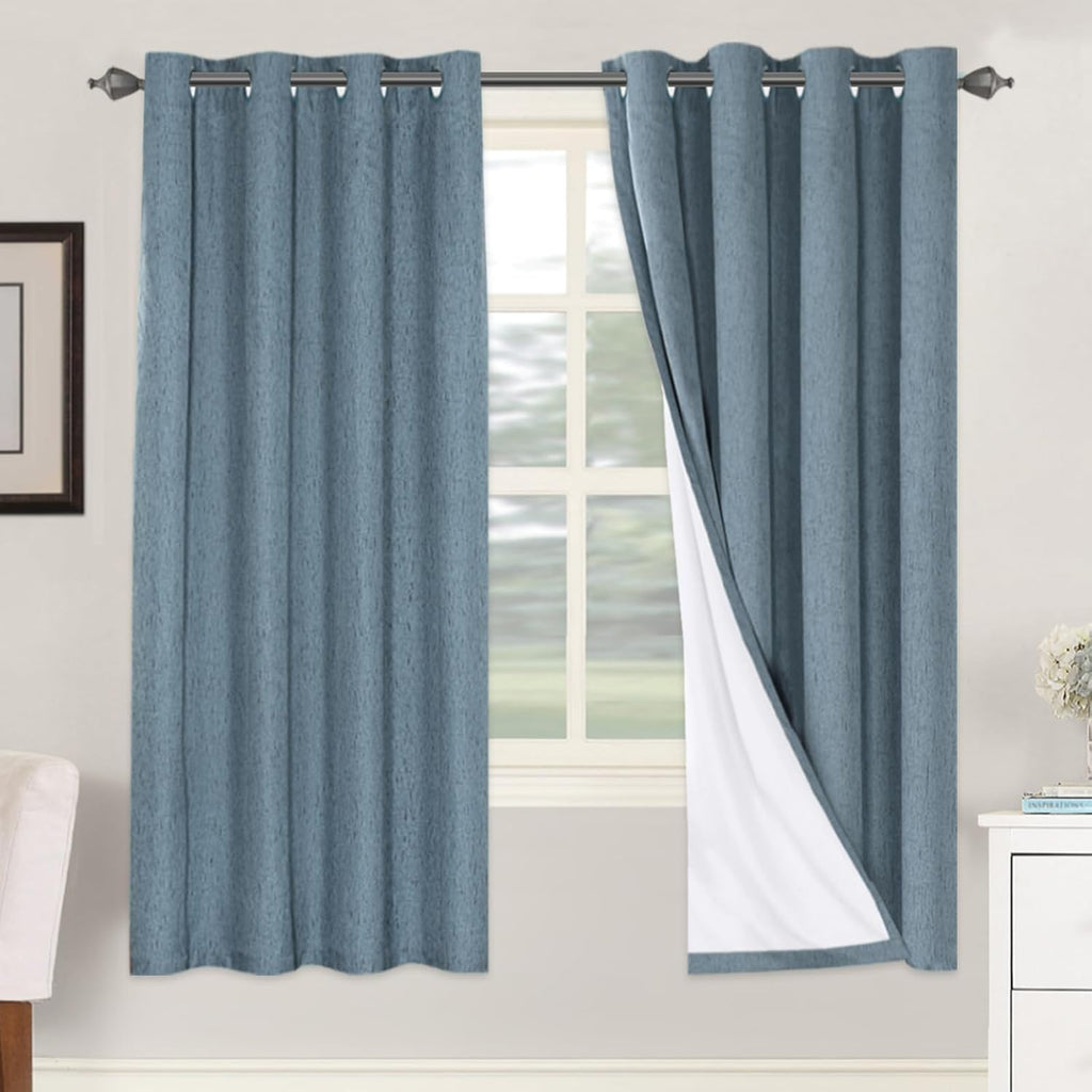 H.VERSAILTEX Linen Blackout Curtains 72 Inches Long 100% Blackout Thermal Insulated Textured Linen Look Curtain Draperies Anti-Rust…