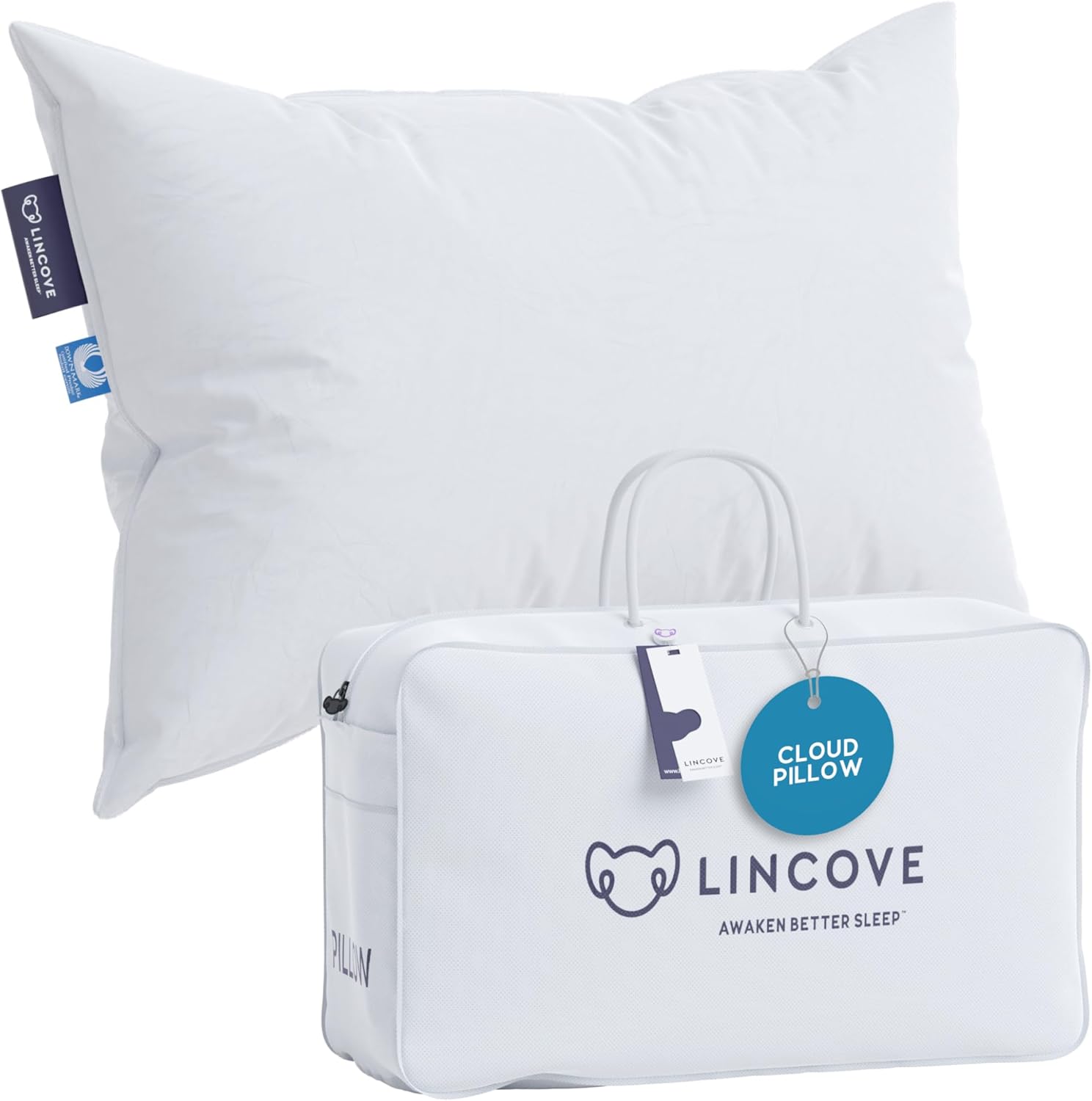 Lincove Cloud Natural Canadian Down and Waterfowl Feather Pillow, White Luxury Sleeping Pillow - 625 Fill Power, 500 Thread Count Cotton Sh…