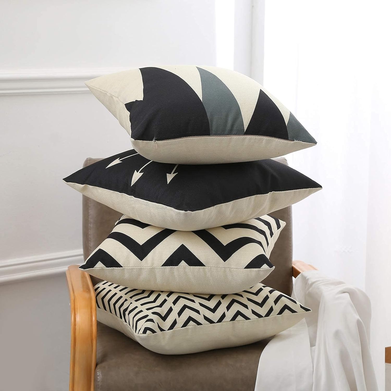 Tosewever Set of 4 Decorative Geometric 18 x 18 Inches Throw Pillow Covers - Modern Pattern Linen Square Pillow Cushion Case for Sofa Couch…