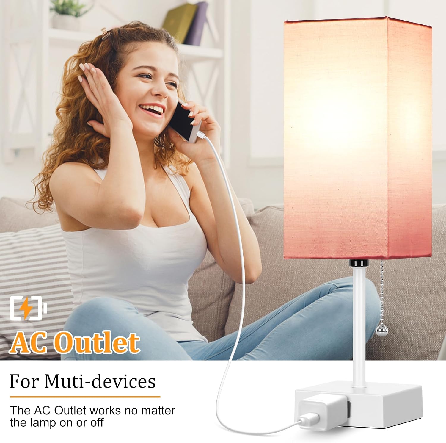 15'' Table Lamp for Bedroom set of 2,3-Color Bedside Lamps with Pull Chain Table Lamps for Night stands, Small Night Light Lamps with 2…