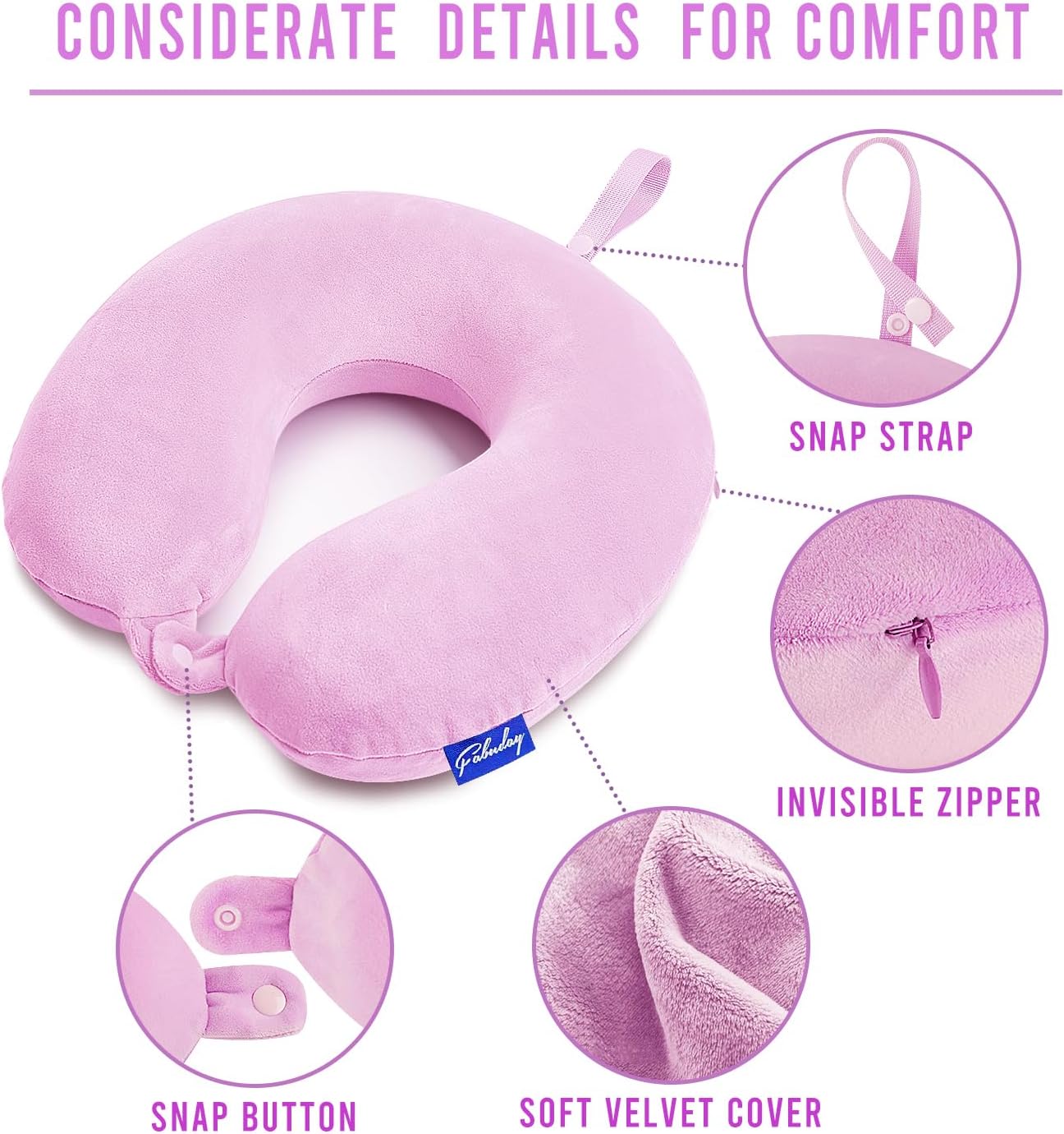 Fabuday Travel Pillow Memory Foam for Airplanes - Neck Pillow for Traveling, Car, Home, Flight Pillow for Sleeping with Attachable Snap Str…