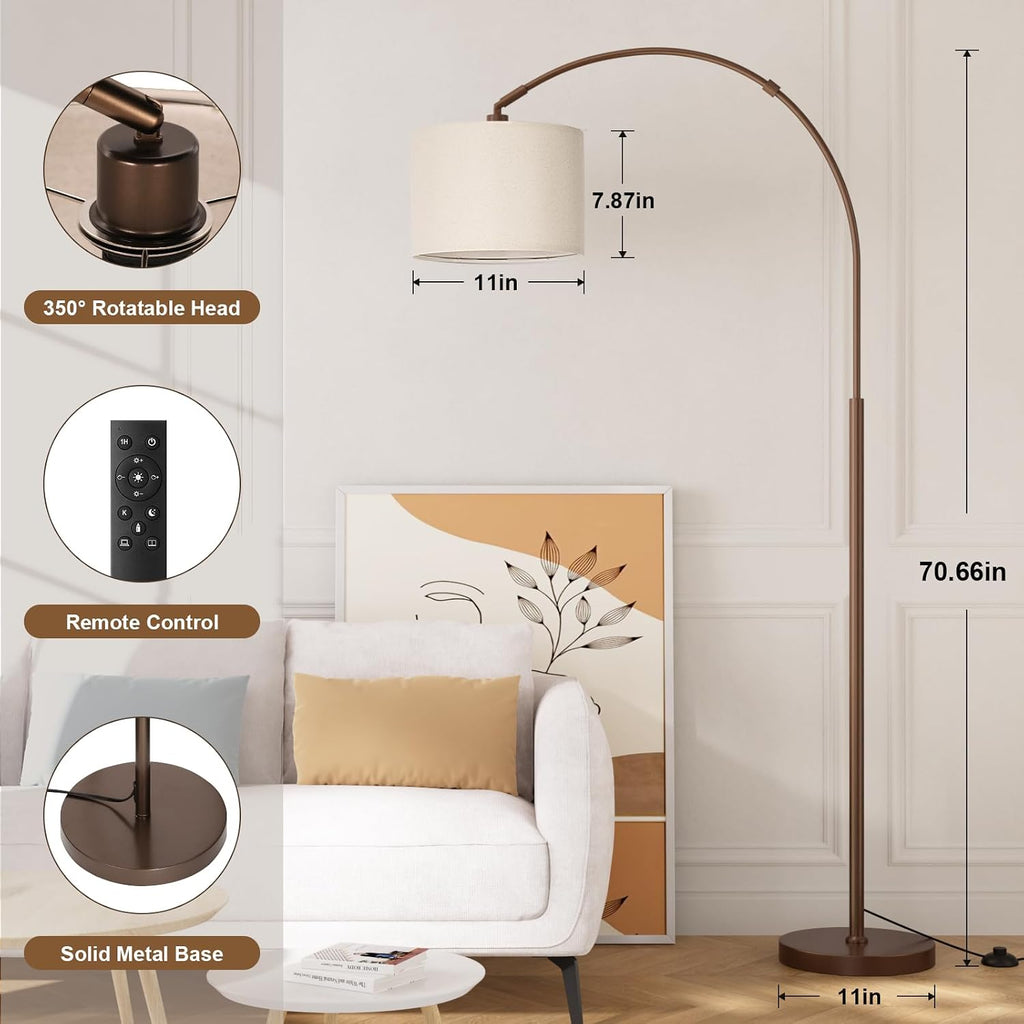 Ambimall Dimmable Arc Floor Lamp with Remote, Color Temperatures and Brightness Adjustable, Arched Floor Lamp with Rotating Head, Over…