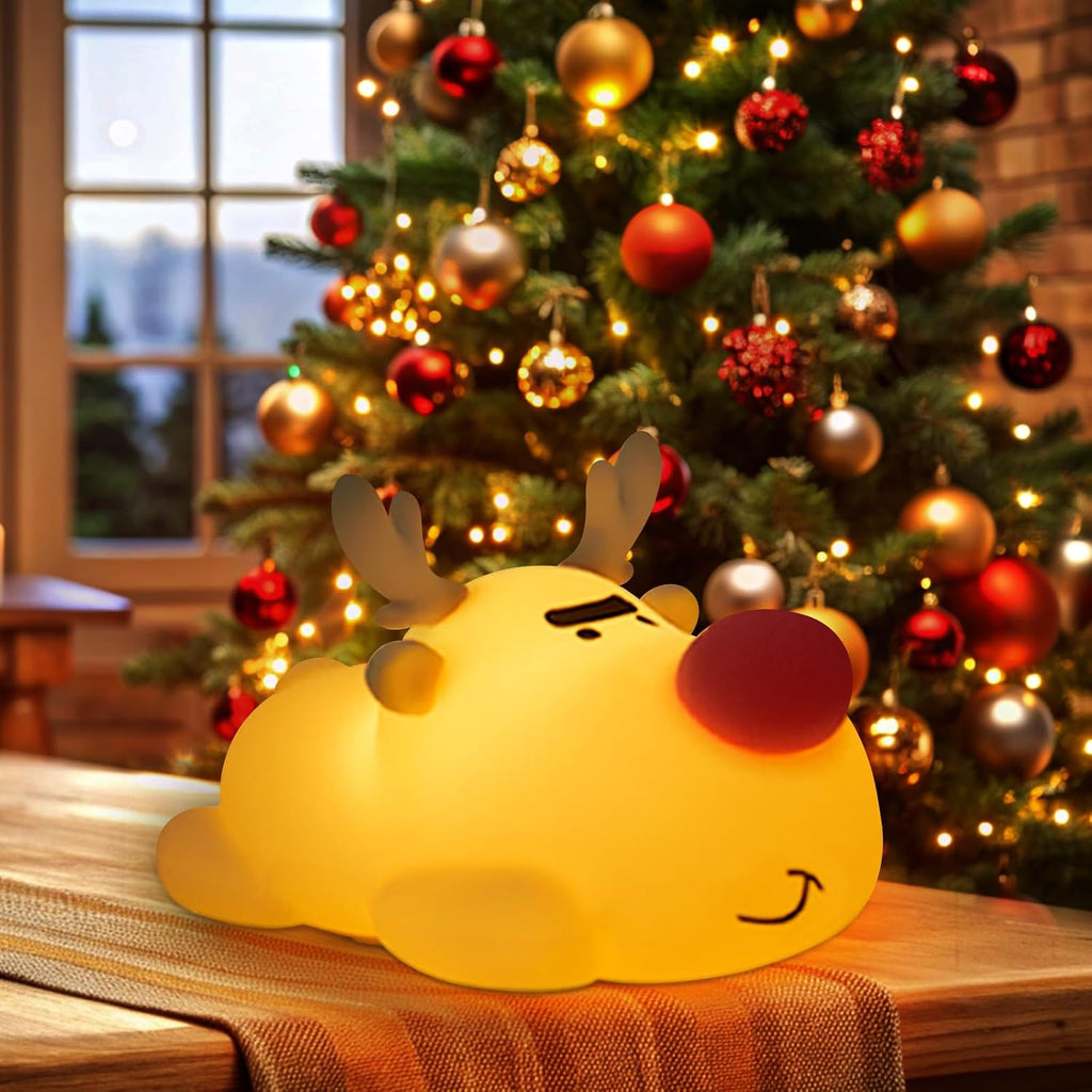 Reindeer Night Light, Soft Squishy Silicone Kids Nightlight, 3 Level Dimmable Touch Lamp with Timer, 1200mAh USB Rechargeable Baby…