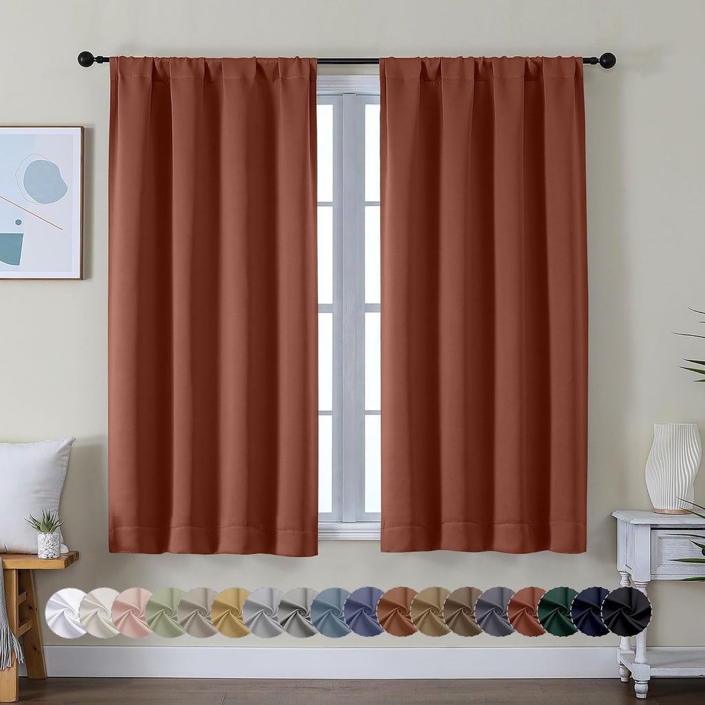 Simplebrand Ava Terracotta Short Blackout Curtains for Bedroom 54 Inches Long 2 Panels Set, Solid Thermal Insulated, Energy Saving Window T…