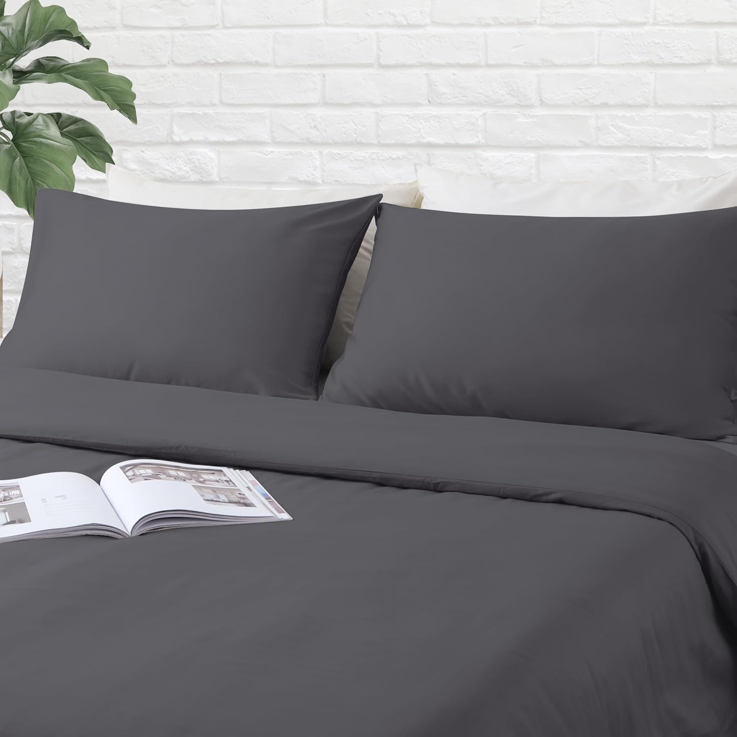 ZaizaiHome Pillow Cases Queen Size 100% Egyptian Cotton 4 Pcs,400 Thread Count Sateen Weave Dark Grey Pillowcases Queen Size, Quality Pillo…