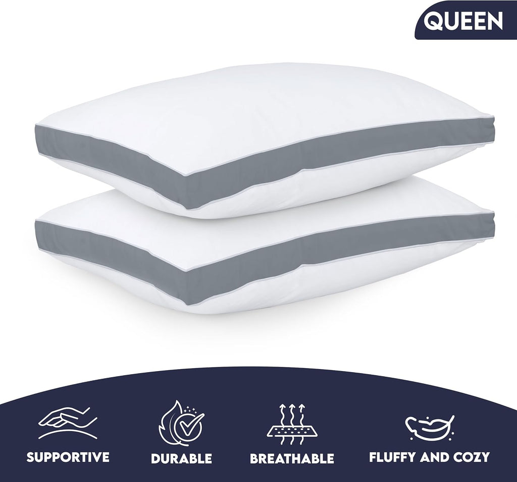 Utopiabedding Utopia Bedding Bed Pillows for Sleeping Queen Size (Grey), Set of 2, Soft & Fluffy Pillow with Down Alternative Filling, Cool…