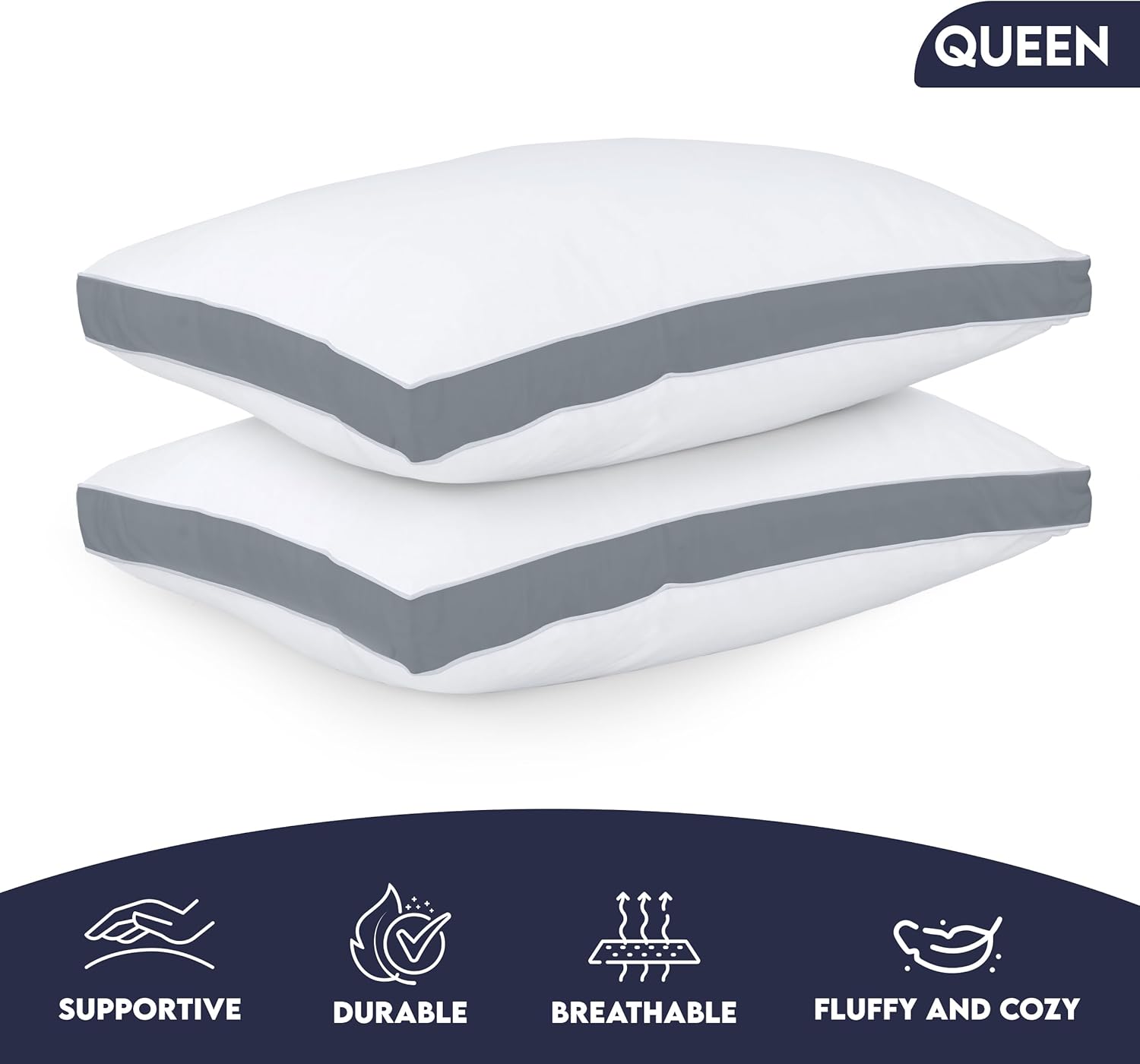 Utopiabedding Utopia Bedding Bed Pillows for Sleeping Queen Size (Grey), Set of 2, Soft & Fluffy Pillow with Down Alternative Filling, Cool…