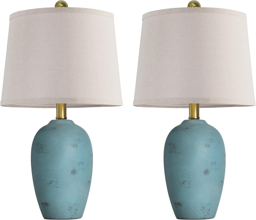 AIEAMPDO 21'' Set of 2 Coastal Small Ceramic Lamps for Bedroom, Traditional Nightstand Bedside Desk Table Lamp for Living Room Office…