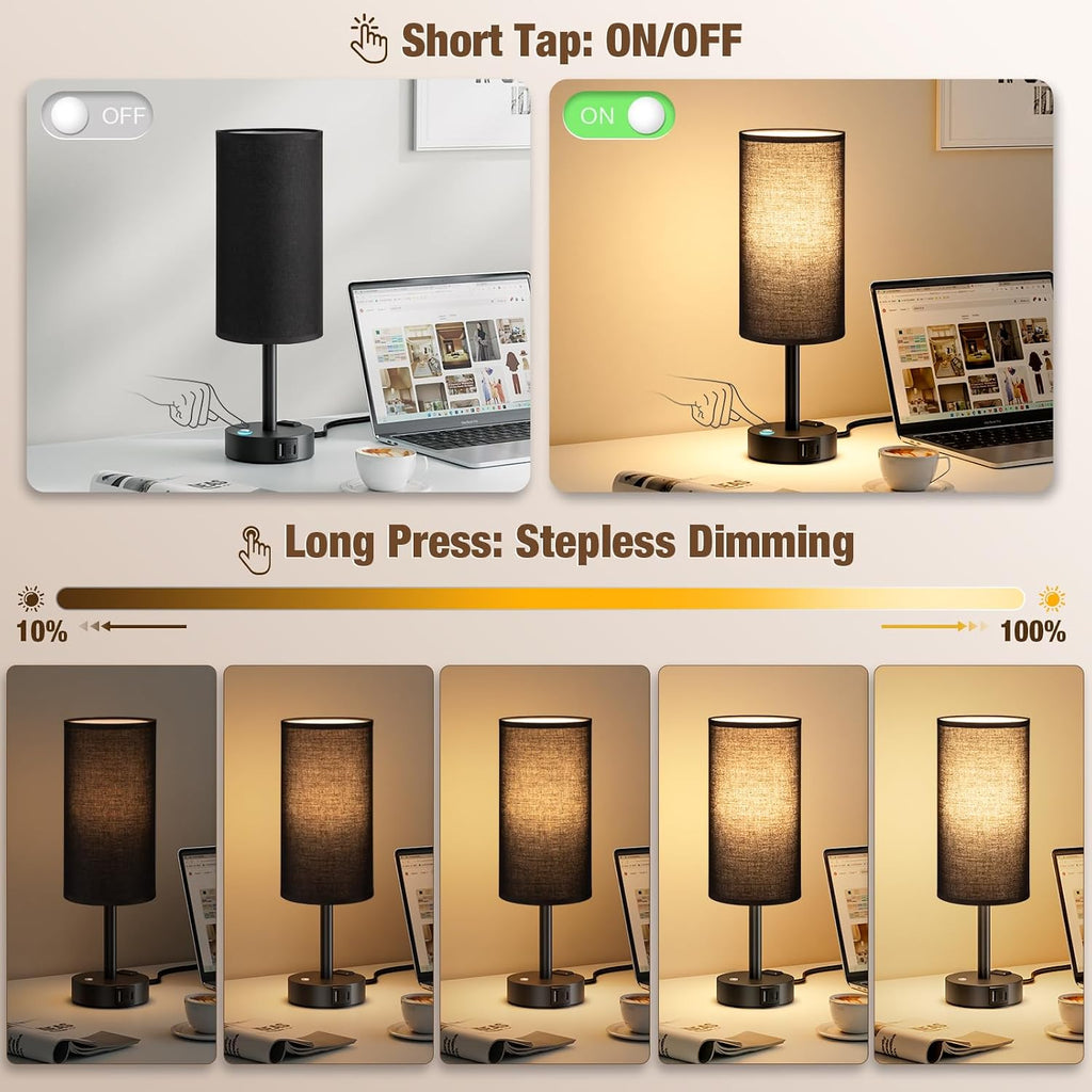 Aooshine Touch Bedside Table Lamp with Memory - Stepless Dimmable Lamp for Bedroom, Small Nightstand Lamp with Dual USB Charging Ports and…