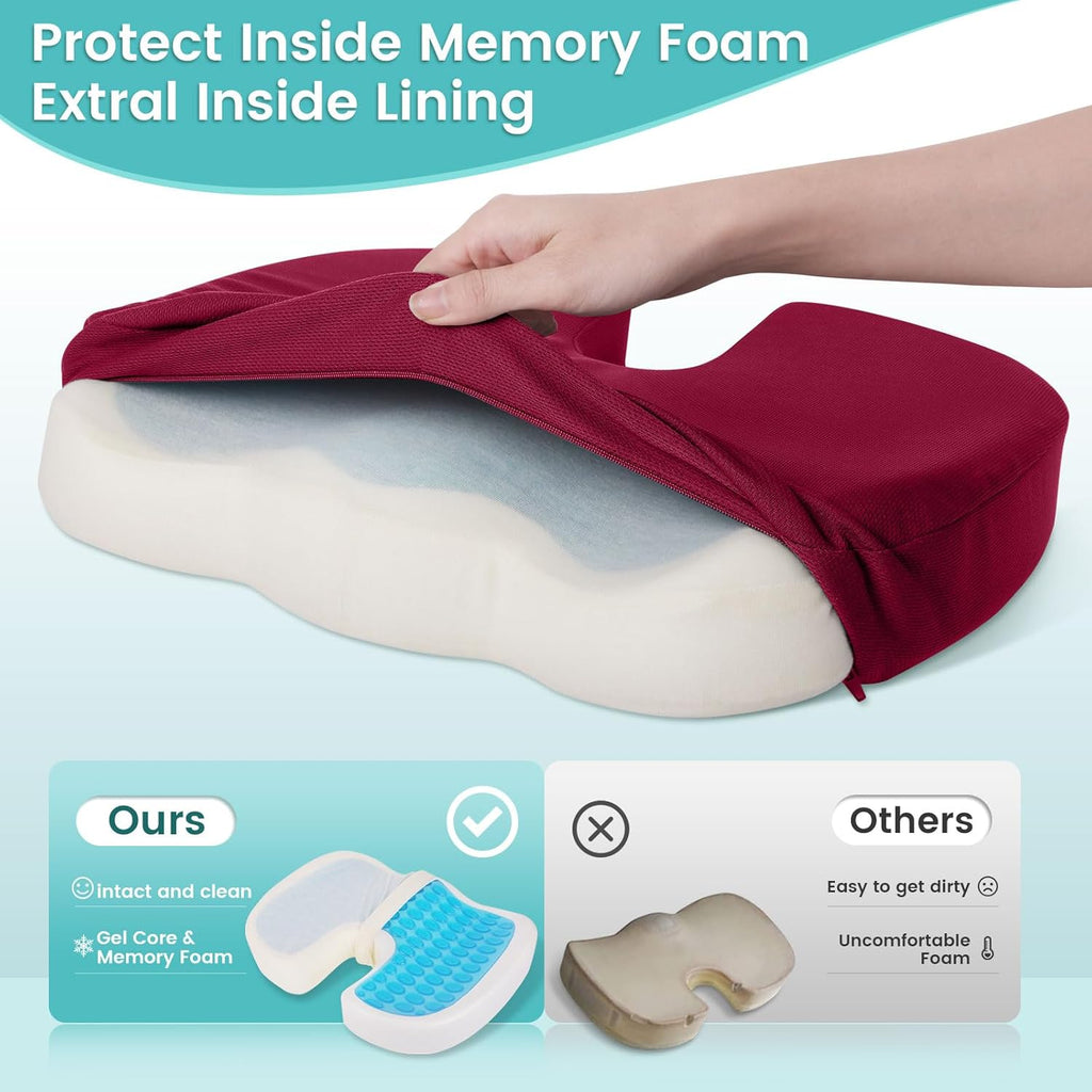 CushZone Office Chair Seat Cushion, Cooling Gel Enhanced Memory Foam Cushion for Long Sitting - Back, Sciatica, Coccyx, Tailbone Pillow - f…