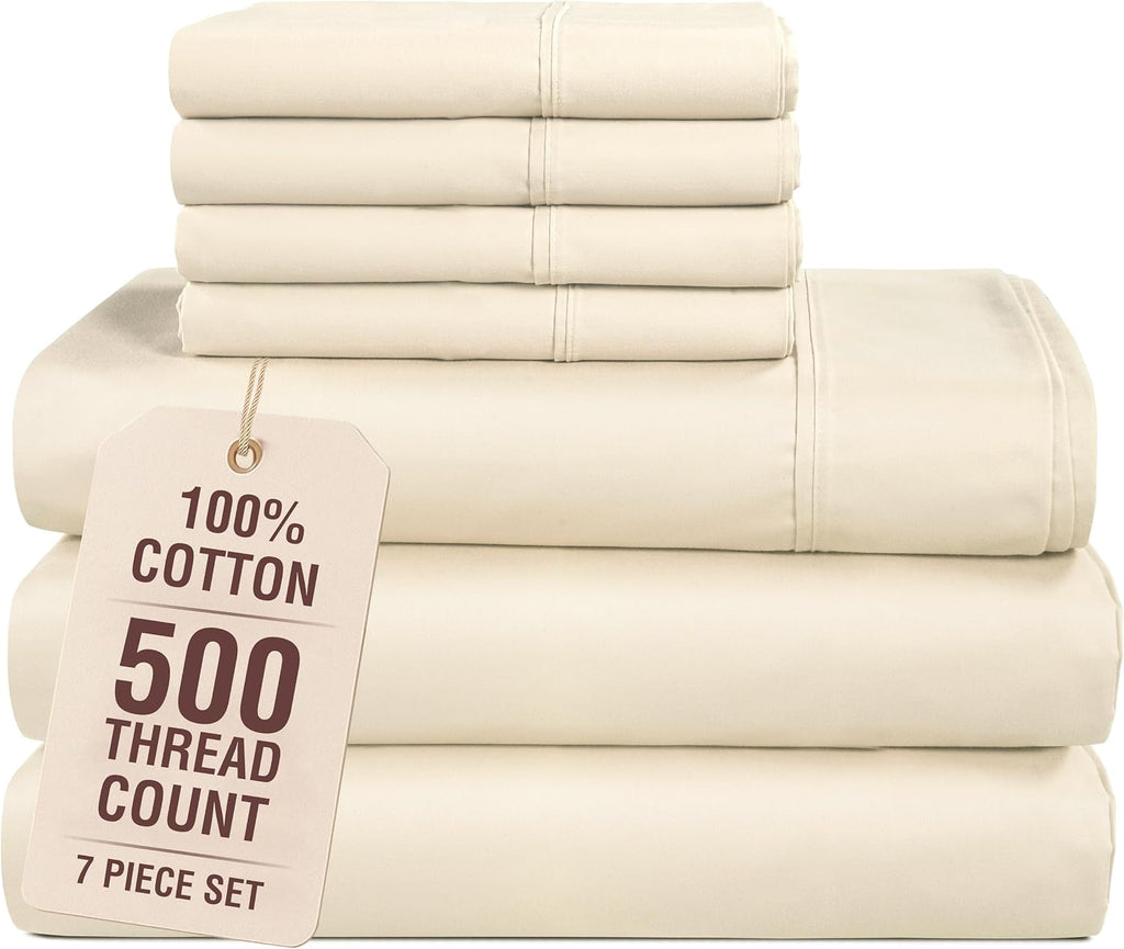 Casa Platino 100% Cotton Split King Sheet Set - 500 TC, 7 Pcs - Soft & Comfy Luxury Hotel Split King Bed Sheet Set for Adjustable Beds…