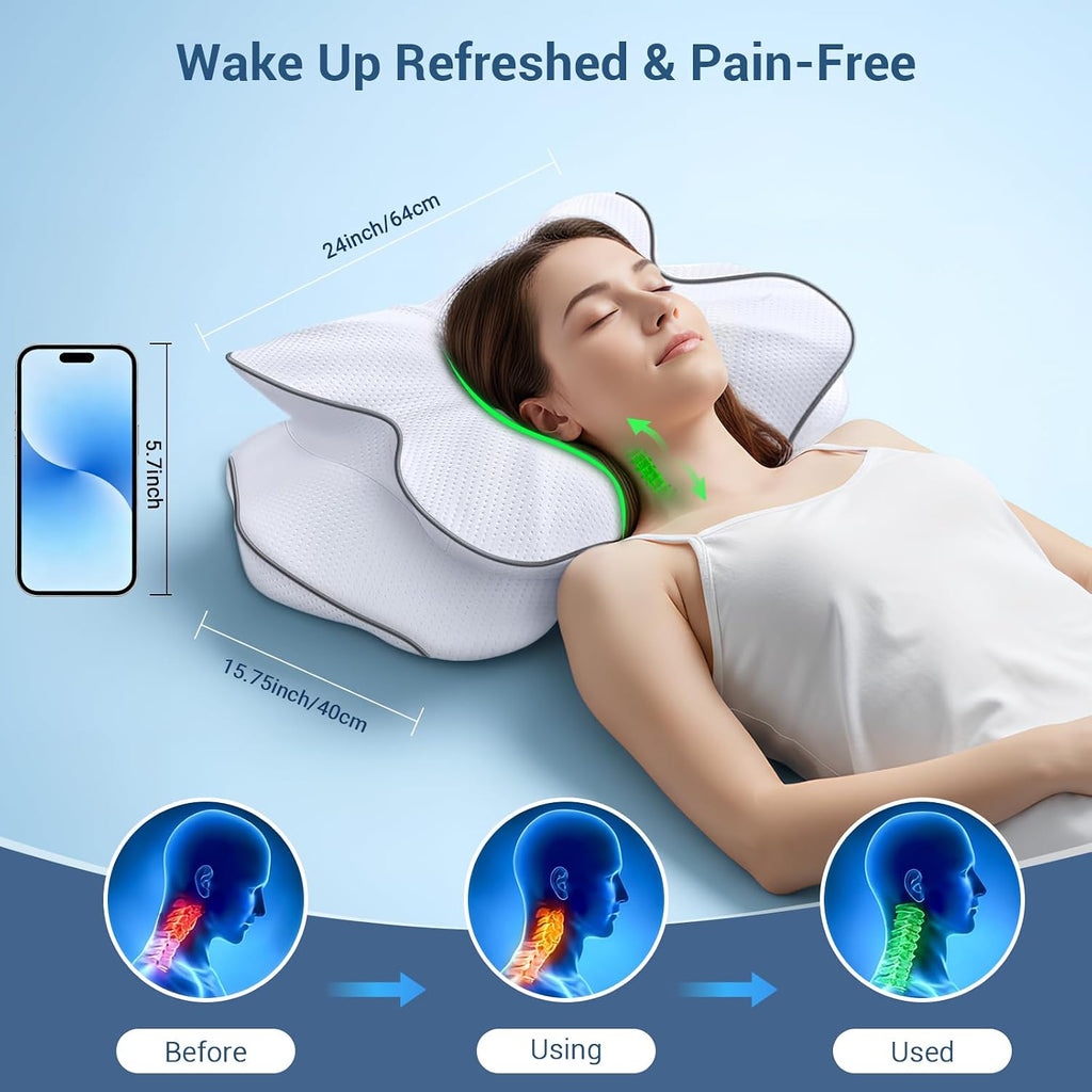 AZBestPro Memory Foam Cervical Pillow for Neck Support &, Butterfly Ergonomic Design – 24×15.75×5.7 Inches, Removable 100% Polyester Pillo…