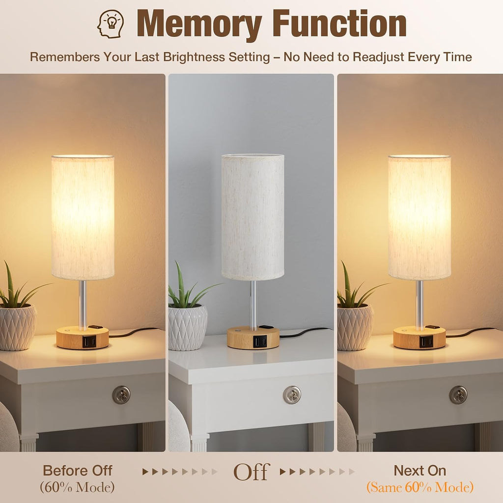 Aooshine Touch Bedside Table Lamp with Memory - Stepless Dimmable Lamp for Bedroom, Small Nightstand Lamp with Dual USB Charging Ports and…