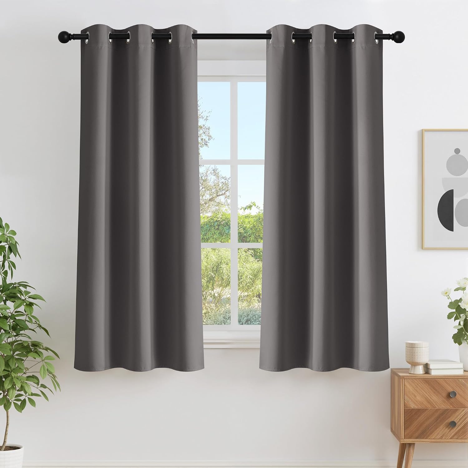 Nicetown Grey Blackout Curtains 63 inch Length for Bedroom, Grommet Top Room Darkening Thermal Window Treatments Solid Vertical Drapes for…