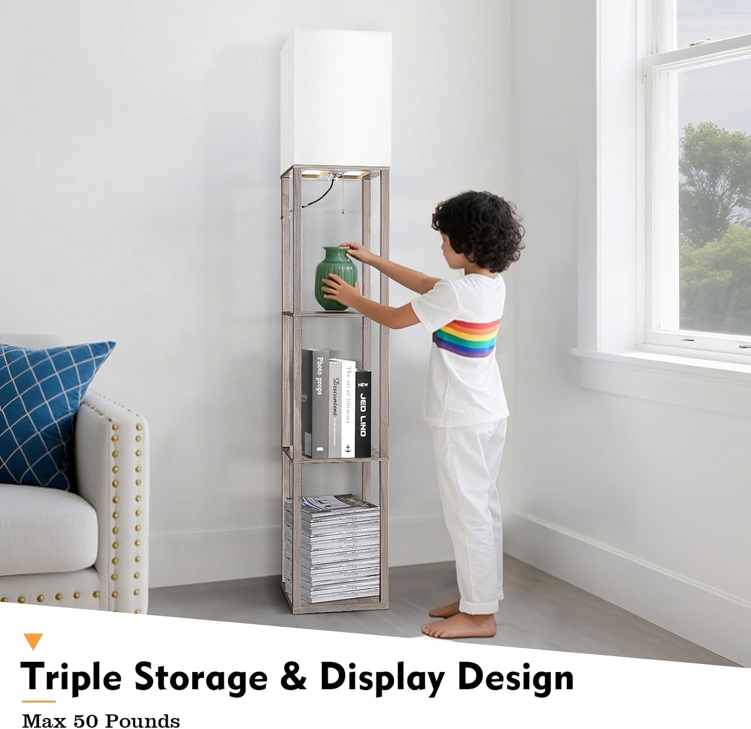 RUNTOP Floor Lamp with Shelves, Shelf Lamp with 3 Color Temperature LED Bulb, Lamps for Living Room, Standing Lamp Modern Tall Standing…