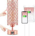 Hong-in Crystal Table Lamp - 3-Way Dimmable Touch Control, Rose Gold Bedside Lamp with USB C and A Ports, Nightstand Light for Living…