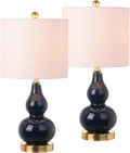 JONATHAN Y 20.5" Navy Glass Table Lamp, Modern Gourd Bedside Nightstand Lamp for Bedroom, Living Room, White Linen Shade, LED Bulb…