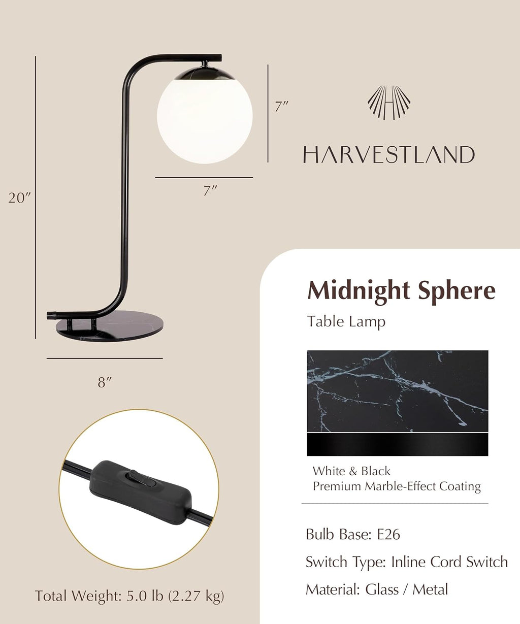 Harvestland Midnight Sphere 20” Bedside Lamp – Globe Table Lamp & Modern Table Lamps for Living Room, Nightstand Lamp, Side Table Lamp for…