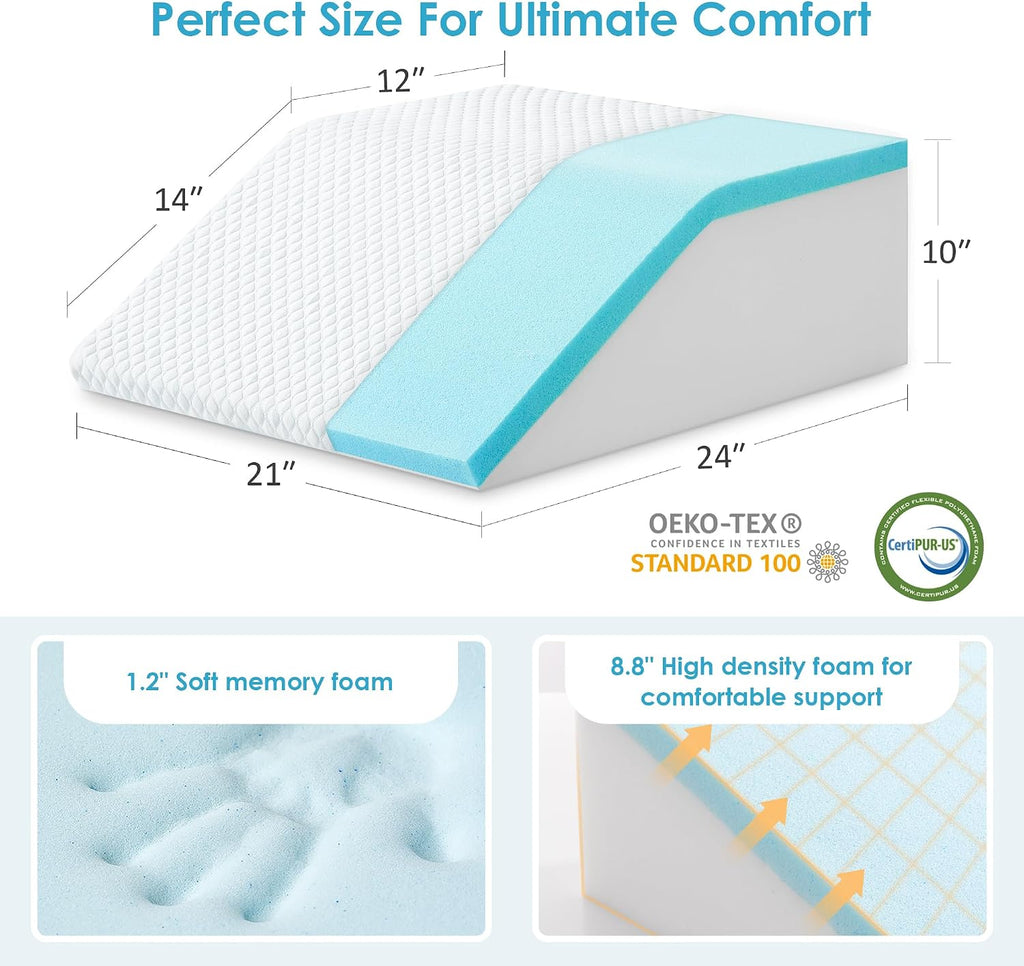 Cozymaker 10" Leg Elevation Pillows for Swelling, Cooling Gel Memory Foam Wedge Pillows for After Surgery, Sciatica Back Knee Hip Ankles,…