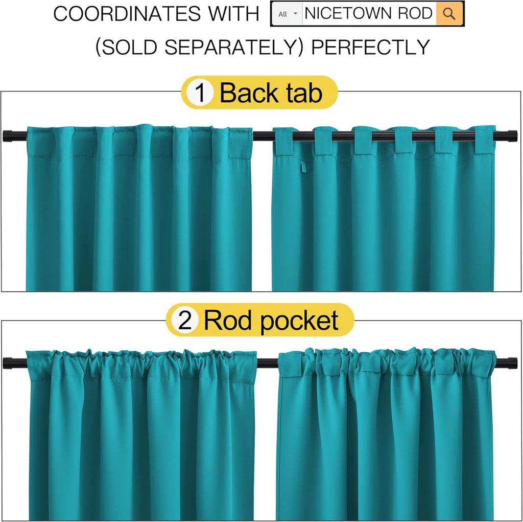 Nicetown Room Darkening Curtains for Patio Sliding Glass Door, Window Treatment Curtains with Rod Pocket & Back Tab (Peacock Teal, 2 Panels…