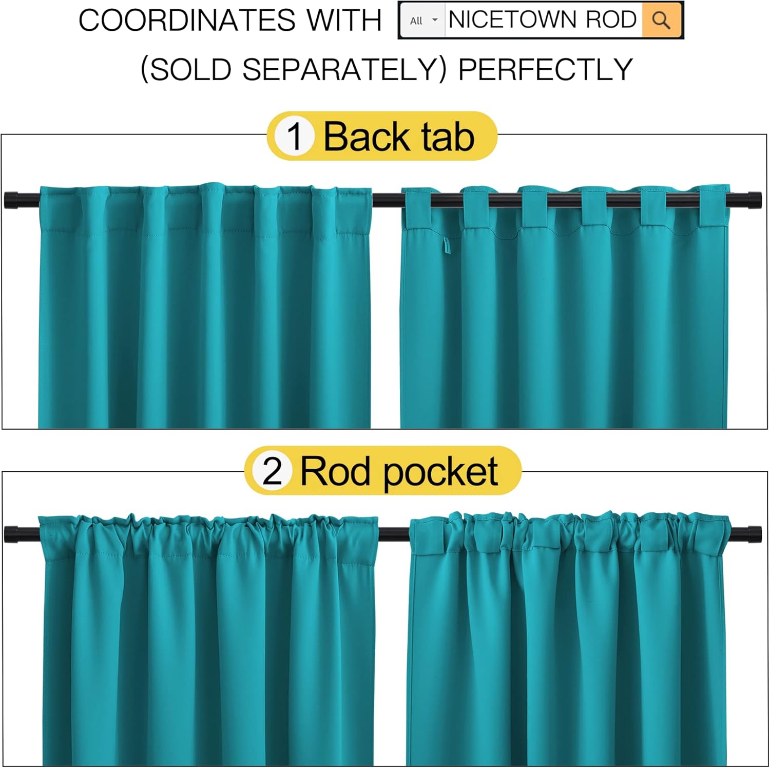 Nicetown Room Darkening Curtains for Patio Sliding Glass Door, Window Treatment Curtains with Rod Pocket & Back Tab (Peacock Teal, 2 Panels…